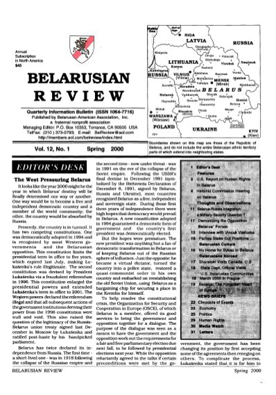 Belarusian Review Volume 12, No. 1