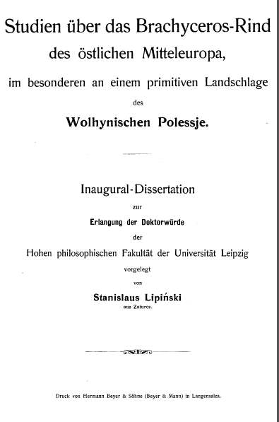 Studien über das Brachyceros-Rind des öst lichen Mitteleuropa, im besonderen an einem primitiven Landschlage des Wolgynischen Polessje.