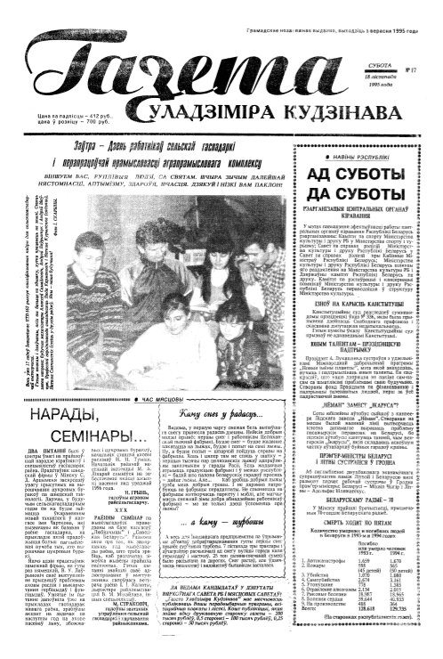 Газета Уладзіміра Кудзінава 17/1995