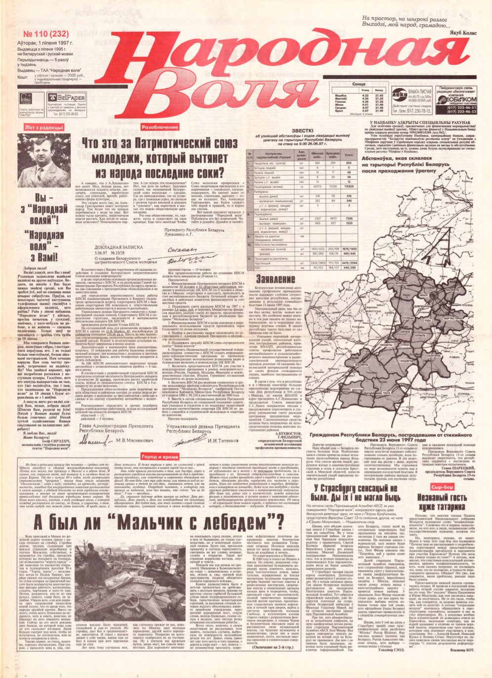 Народная Воля 110 (232) 1997
