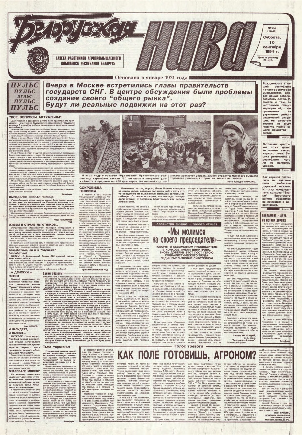 Белорусская нива 166 (15449) 1994
